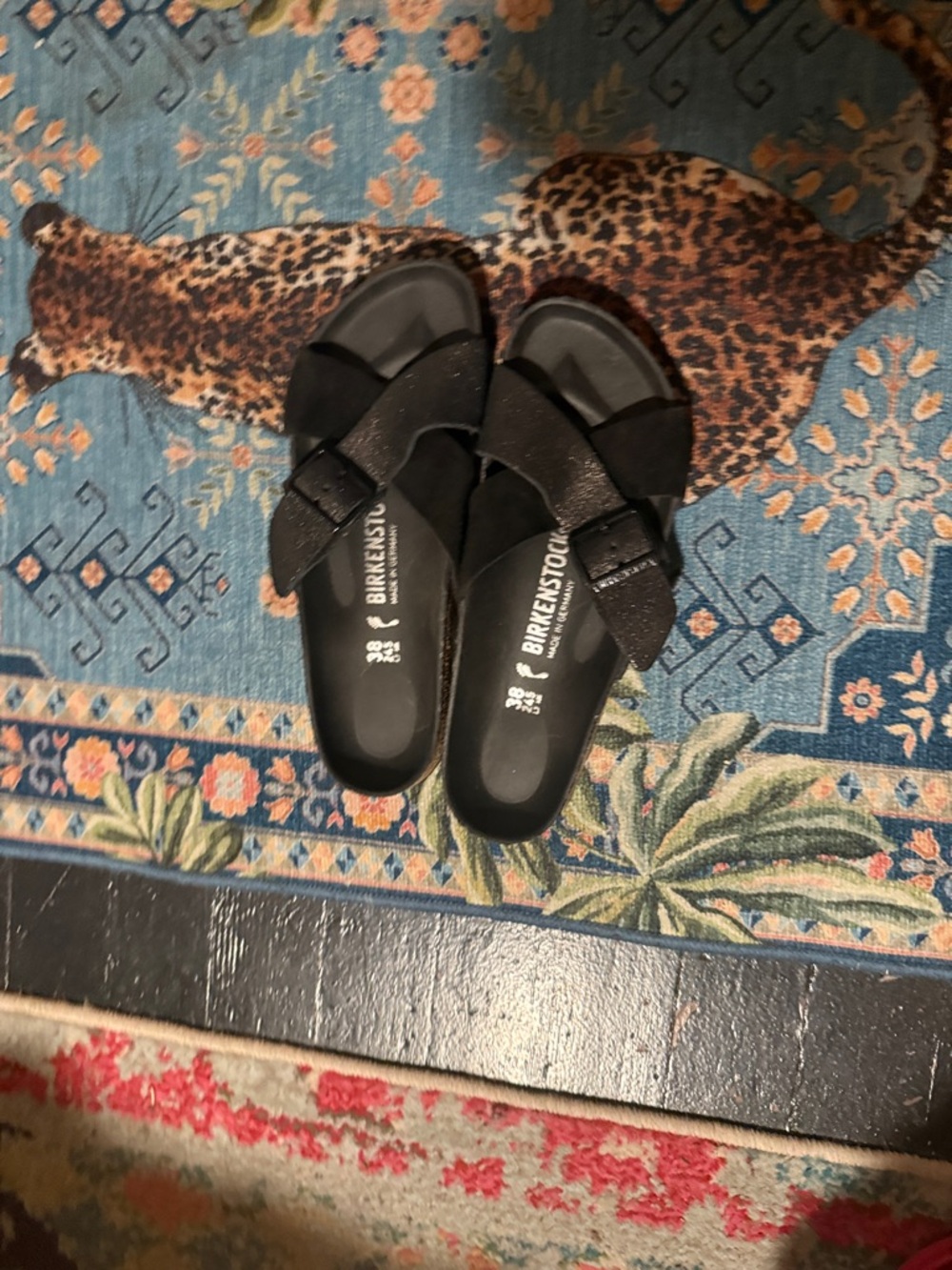 Birkenstock Black Glitter Madrid Slide Sandals